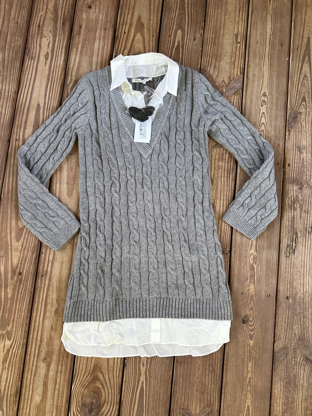 NWT English Factory Grey Cable Knit Mixed Media Sweater Dress M